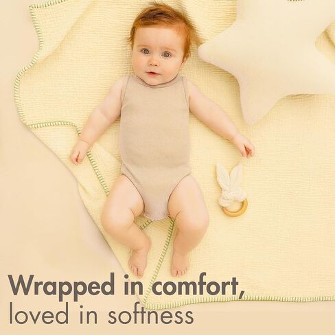 Baby Blankets for Boys & Girls – 100% Organic Turkish Cotton 4-Layer Muslin Blankets for Newborn & Toddler | GOTS & Oeko-TEX Certified | (2, Blue-Pale Yellow, Baby | 33x33 inches) in Saudi Arabia