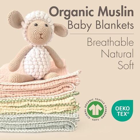 Baby Blankets for Boys & Girls – 100% Organic Turkish Cotton 4-Layer Muslin Blankets for Newborn & Toddler | GOTS & Oeko-TEX Certified | (2, Blue-Pale Yellow, Baby | 33x33 inches) in Saudi Arabia