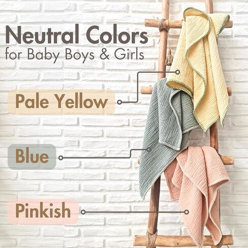 Baby Blankets for Boys & Girls – 100% Organic Turkish Cotton 4-Layer Muslin Blankets for Newborn & Toddler | GOTS & Oeko-TEX Certified | (2, Blue-Pale Yellow, Baby | 33x33 inches) in Saudi Arabia
