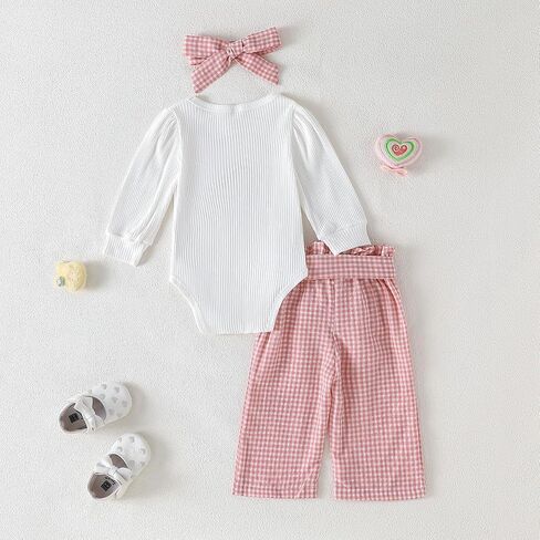 XFGLCK Baby Girl First Birthday Outfit Long sleeve romper + Plaid Pants with Belt + Headband One Year Birthday Clothes in Saudi Arabia