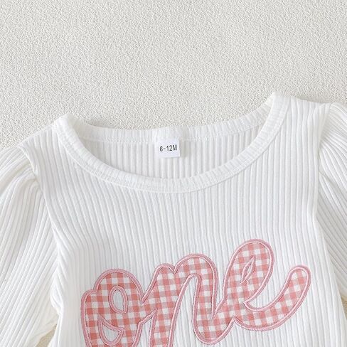 XFGLCK Baby Girl First Birthday Outfit Long sleeve romper + Plaid Pants with Belt + Headband One Year Birthday Clothes in Saudi Arabia