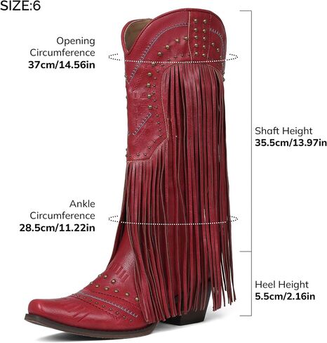 Celbreez Cowboy Boots for Women with Fringe Cowgirl Boots Knee High Wide Calf Cowboy Boots Embroidery Rivet Pointed Toe Chunky Heel Pull On Western Boots Concert Outfits Shose in Saudi Arabia