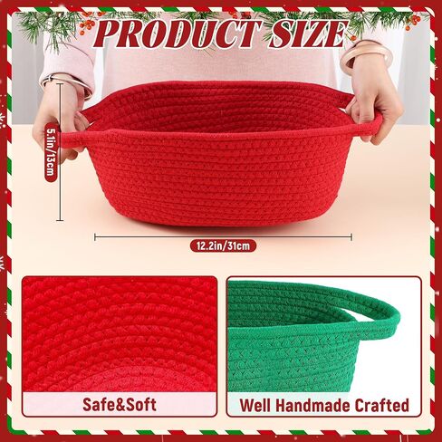 4pcs Christmas Woven Basket with Handles, Decorative Rope Woven Storage Basket Christmas Gift Baskets with Gift Bags Sticker and Ribbons for Xmas Empty Decorative Gift Box in Saudi Arabia