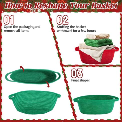4pcs Christmas Woven Basket with Handles, Decorative Rope Woven Storage Basket Christmas Gift Baskets with Gift Bags Sticker and Ribbons for Xmas Empty Decorative Gift Box in Saudi Arabia