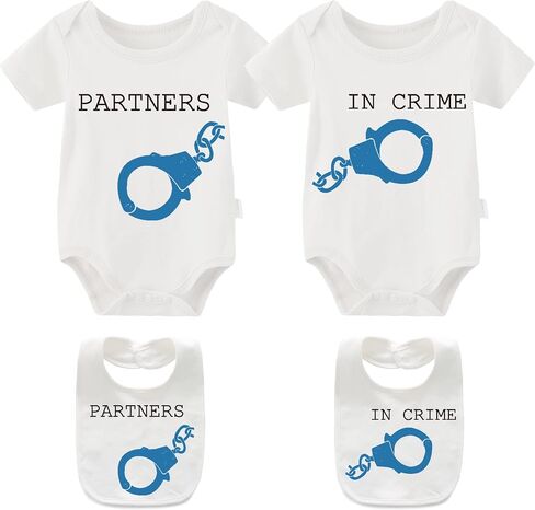 YSCULBUTOL Baby Twins Bodysuit Partners in Crime Twin Outfits ملابس توأم للبنات والأولاد والرضع in Saudi Arabia