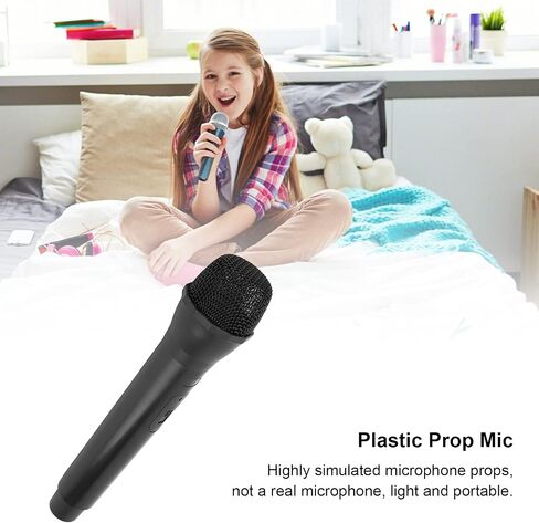 Kids Microphone, Plastic Microphone Toy, Realistic Prop Mic for Karaoke Dance Shows Practice Mic Prop for Karaoke Silver (Black) in Saudi Arabia