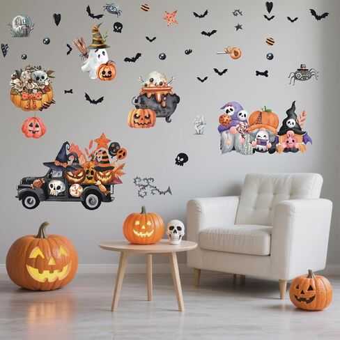 Fall Wall Sticker Thanksgiving Harvest Wall Decals for Kids Room Autumn Pumpkin Maple Leaves Home Decoration for Living Room Bedroom in Kuwait