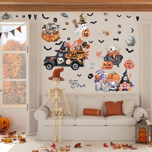 Fall Wall Sticker Thanksgiving Harvest Wall Decals for Kids Room Autumn Pumpkin Maple Leaves Home Decoration for Living Room Bedroom in Kuwait