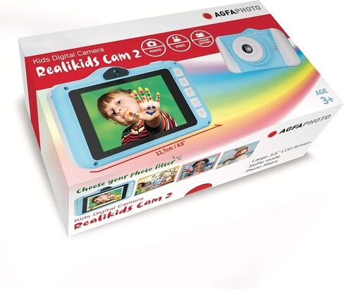 كاميرا AGFA Photo Realikids Cam 2 - كاميرا للأطفال، وضع السيلفي، الصور والفيديو، شاشة LCD مقاس 3.5 بوصة، مرشحات الصور، بطارية ليثيوم in Kuwait