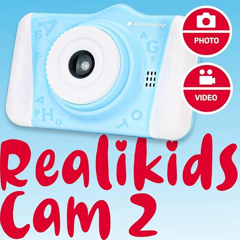 كاميرا AGFA Photo Realikids Cam 2 - كاميرا للأطفال، وضع السيلفي، الصور والفيديو، شاشة LCD مقاس 3.5 بوصة، مرشحات الصور، بطارية ليثيوم in Kuwait