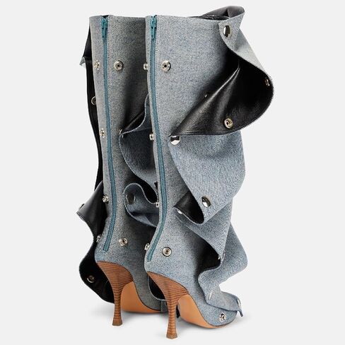 Women's Stiletto Heel Knee High Boots Fashion Studded Detachable Tall Boots Sexy Pointed Closed Toe Back Zipper Ruched Slouchy High Heel Long Boots for Women in Kuwait