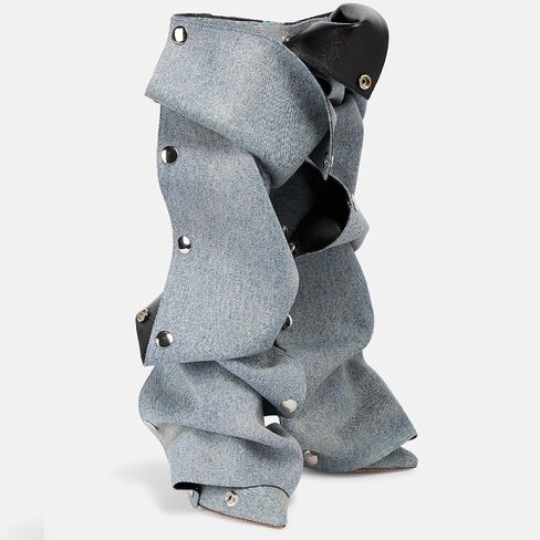 Women's Stiletto Heel Knee High Boots Fashion Studded Detachable Tall Boots Sexy Pointed Closed Toe Back Zipper Ruched Slouchy High Heel Long Boots for Women in Kuwait
