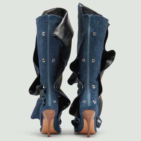 Women's Stiletto Heel Knee High Boots Fashion Studded Detachable Tall Boots Sexy Pointed Closed Toe Back Zipper Ruched Slouchy High Heel Long Boots for Women in Kuwait