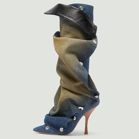 Women's Stiletto Heel Knee High Boots Fashion Studded Detachable Tall Boots Sexy Pointed Closed Toe Back Zipper Ruched Slouchy High Heel Long Boots for Women in Kuwait