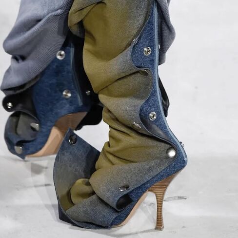 Women's Stiletto Heel Knee High Boots Fashion Studded Detachable Tall Boots Sexy Pointed Closed Toe Back Zipper Ruched Slouchy High Heel Long Boots for Women in Kuwait