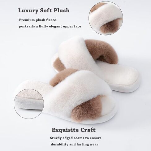 Women's Fluffy Slippers Cross Band House Slippers with Memory Foam Fuzzy Bedroom Open Toe Shoes Comfy Indoor Outdoor in Saudi Arabia