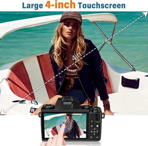 Digital Camera, 4k Cameras for Photography & Video, 64MP WiFi Touch Screen Vlogging Camera for YouTube with 32GB Card, Lens Hood, Front and Rear Cameras -(JJQQ-W05-4K-Black2) in Saudi Arabia