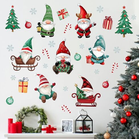 Mfault Christmas Gnome Wall Decals Stickers, Xmas Tree Gift Snowflake Candy Cane Ball Decorations Bedroom Art, Winter Holiday Home Living Room Kitchen Decor in Saudi Arabia