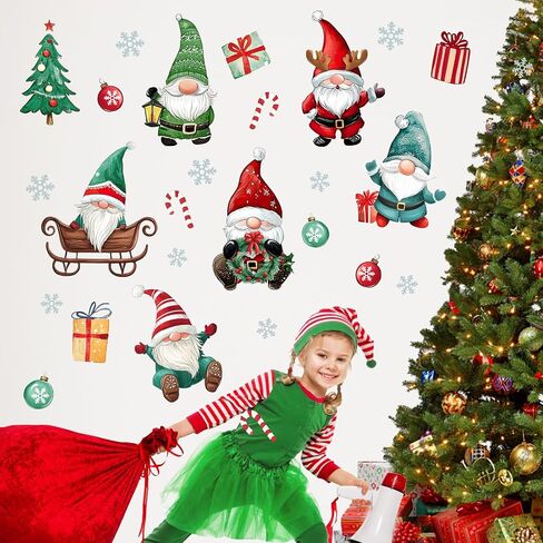 Mfault Christmas Gnome Wall Decals Stickers, Xmas Tree Gift Snowflake Candy Cane Ball Decorations Bedroom Art, Winter Holiday Home Living Room Kitchen Decor in Saudi Arabia