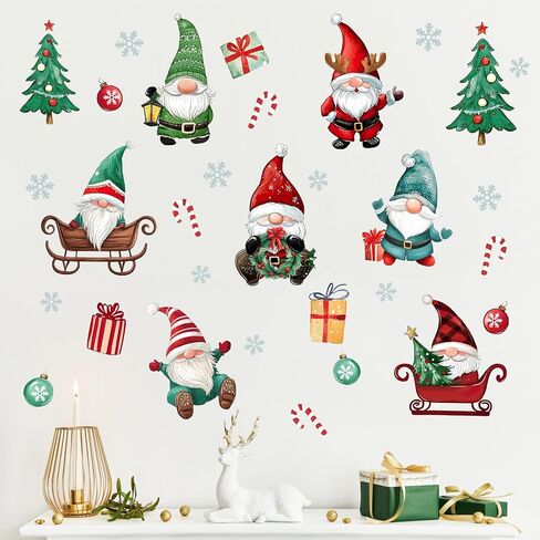 Mfault Christmas Gnome Wall Decals Stickers, Xmas Tree Gift Snowflake Candy Cane Ball Decorations Bedroom Art, Winter Holiday Home Living Room Kitchen Decor in Saudi Arabia
