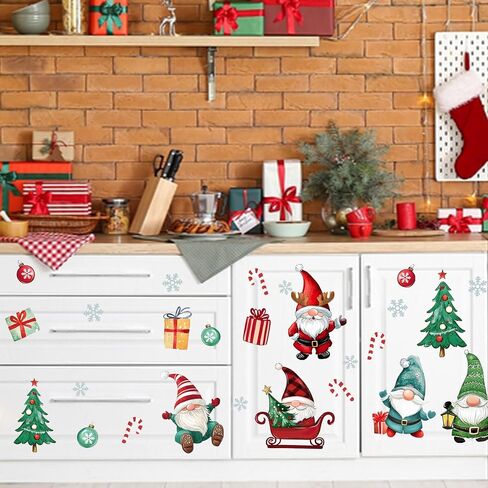 Mfault Christmas Gnome Wall Decals Stickers, Xmas Tree Gift Snowflake Candy Cane Ball Decorations Bedroom Art, Winter Holiday Home Living Room Kitchen Decor in Saudi Arabia