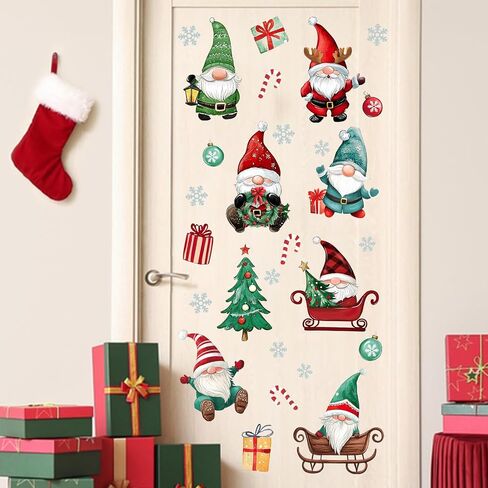 Mfault Christmas Gnome Wall Decals Stickers, Xmas Tree Gift Snowflake Candy Cane Ball Decorations Bedroom Art, Winter Holiday Home Living Room Kitchen Decor in Saudi Arabia