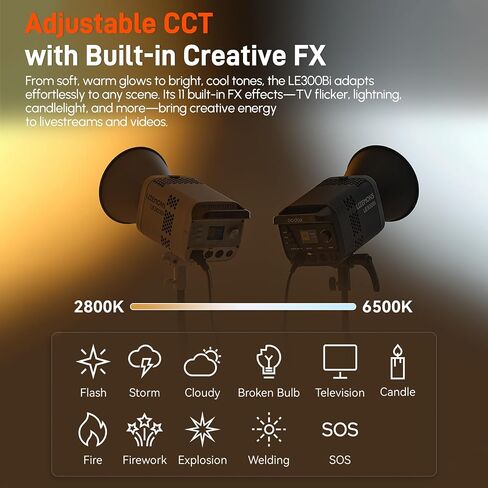 Godox Litemons LE300Bi LED Video Light,320W Bi-Color 2800K~6500K Portable Lighting Bowens Mount Continuous Lights,NFC Connection,Bluetooth App Control(Black) in Saudi Arabia