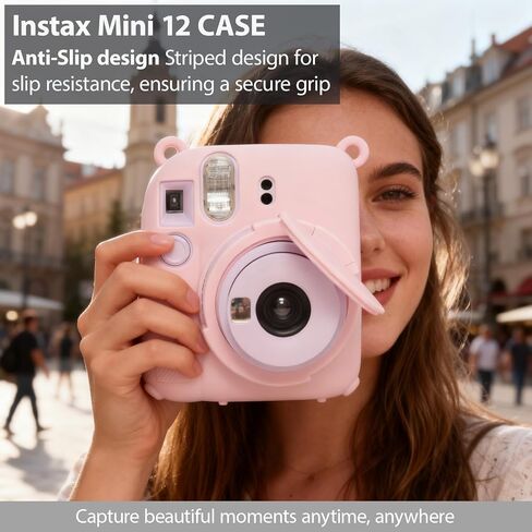 حافظة لملحقات كاميرا Fujifilm Instax Mini 12، حافظة واقية من السيليكون الناعم لكاميرا Instax Mini 12، حافظة نحيفة مع غطاء عدسة قابل للإزالة، خفيفة الوزن، مضادة للخدش (وردي فاتح) in Kuwait