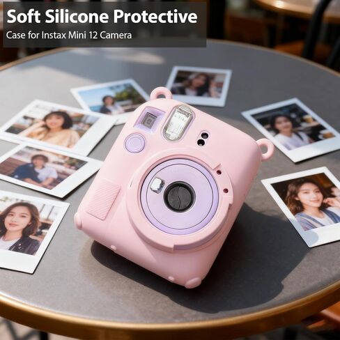 حافظة لملحقات كاميرا Fujifilm Instax Mini 12، حافظة واقية من السيليكون الناعم لكاميرا Instax Mini 12، حافظة نحيفة مع غطاء عدسة قابل للإزالة، خفيفة الوزن، مضادة للخدش (وردي فاتح) in Kuwait