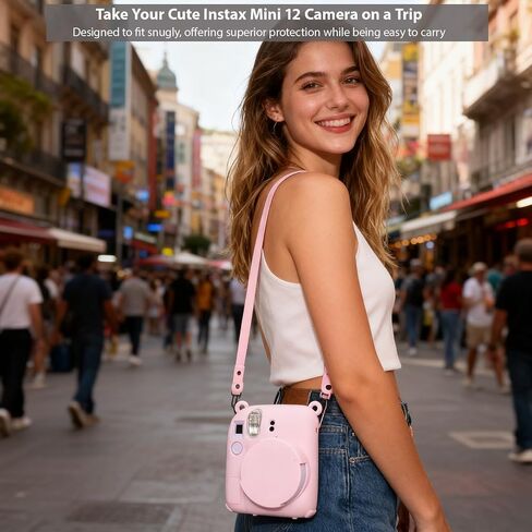 حافظة لملحقات كاميرا Fujifilm Instax Mini 12، حافظة واقية من السيليكون الناعم لكاميرا Instax Mini 12، حافظة نحيفة مع غطاء عدسة قابل للإزالة، خفيفة الوزن، مضادة للخدش (وردي فاتح) in Kuwait