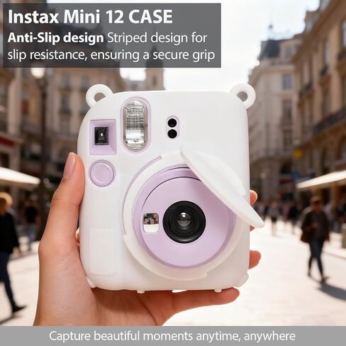 حافظة لملحقات كاميرا Fujifilm Instax Mini 12، حافظة واقية من السيليكون الناعم لكاميرا Instax Mini 12، حافظة نحيفة مع غطاء عدسة قابل للإزالة، خفيفة الوزن، مضادة للخدش (وردي فاتح) in Kuwait