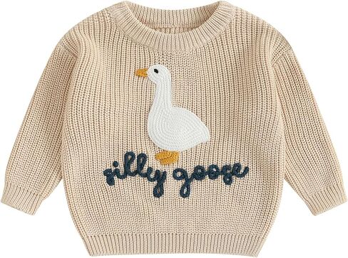 Toddler Baby Boy Girl Goose Sweater Silly Goose Embroidery Knit Sweater Crewneck Sweatshirt Fall Winter Clothes in Kuwait
