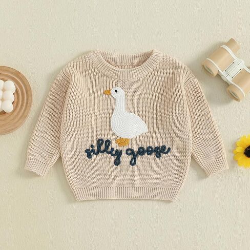 Toddler Baby Boy Girl Goose Sweater Silly Goose Embroidery Knit Sweater Crewneck Sweatshirt Fall Winter Clothes in Kuwait