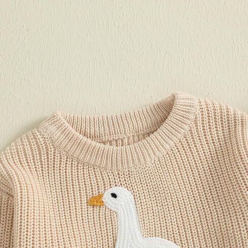 Toddler Baby Boy Girl Goose Sweater Silly Goose Embroidery Knit Sweater Crewneck Sweatshirt Fall Winter Clothes in Kuwait