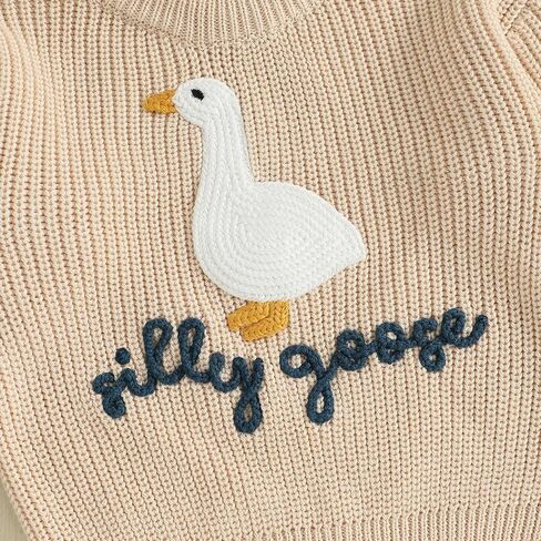 Toddler Baby Boy Girl Goose Sweater Silly Goose Embroidery Knit Sweater Crewneck Sweatshirt Fall Winter Clothes in Kuwait