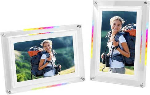 Yunseity 10.1 Inch Digital Photo Frame with LED Lights, Video Music Player 8GB Memory for Home Decor, Acrylic Picture Frame Supports USB Connection, Sensor, 3000mAh Battery in Kuwait