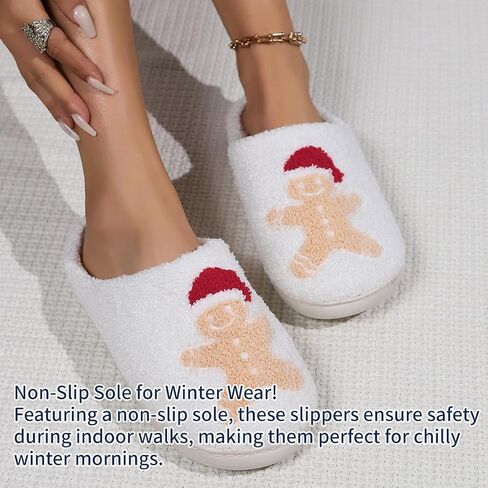 Cozy Furry Slippers for Women & Men Christmas Cute Warm Indoor Non-Slip Winter House Shoes in Saudi Arabia