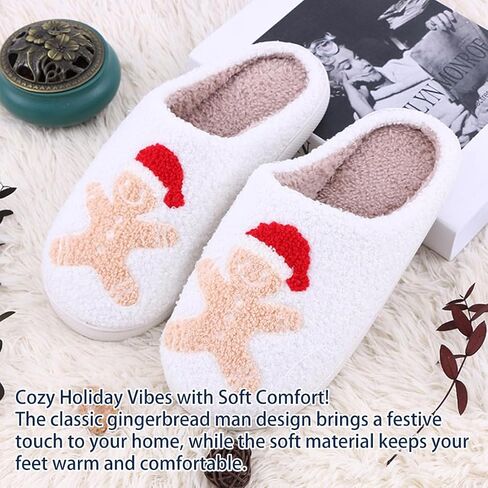 Cozy Furry Slippers for Women & Men Christmas Cute Warm Indoor Non-Slip Winter House Shoes in Saudi Arabia