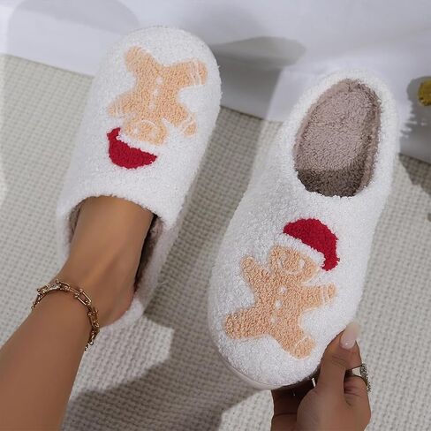 Cozy Furry Slippers for Women & Men Christmas Cute Warm Indoor Non-Slip Winter House Shoes in Saudi Arabia
