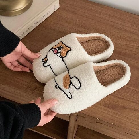 شباشب كورجي مضحكة للنساء والرجال - شباشب حيوانات لطيفة، شباشب للكلاب، نعال ناعمة ومريحة ودافئة غير قابلة للانزلاق، أحذية منزلية مريحة برسوم كارتونية شتوية in Kuwait