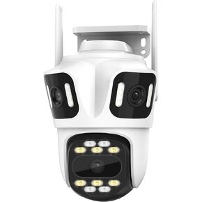 كاميرا أمان ICSEE 4K 8MP 3 عدسات WiFi PTZ، تدعم Alexa/رؤية ليلية/كشف الحركة/عرض 360 درجة/صوت ثنائي الاتجاه/بطاقة SD تدعم كاميرا مراقبة الشبكة (عدسة ثلاثية خارجية) in Kuwait