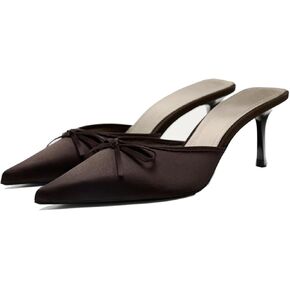 Fashion Kitten Heel Bow Mules for Women Slip On Mules Backless Low Heel Pumps in Saudi Arabia