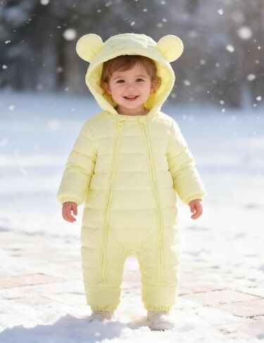Newborn Baby Snowsuit Cute Bear Hoodie Infant Warm Rompers Unisex Double Zipper Jumpsuit Outwear in Saudi Arabia