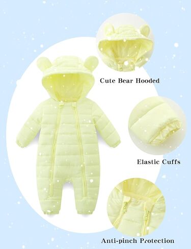 Newborn Baby Snowsuit Cute Bear Hoodie Infant Warm Rompers Unisex Double Zipper Jumpsuit Outwear in Saudi Arabia