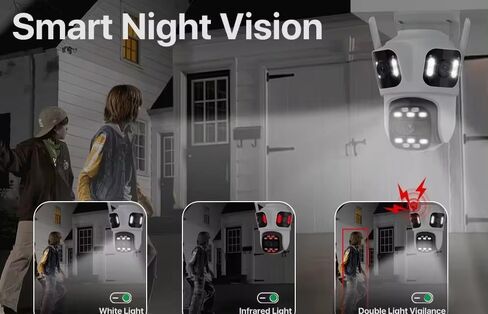 كاميرا أمان ICSEE 4K 8MP 3 عدسات WiFi PTZ، تدعم Alexa/رؤية ليلية/كشف الحركة/عرض 360 درجة/صوت ثنائي الاتجاه/بطاقة SD تدعم كاميرا مراقبة الشبكة (عدسة ثلاثية خارجية) in Kuwait