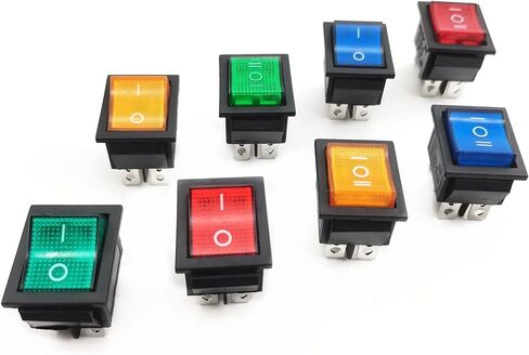 KCD4 Rocker Switch ON-Off 4 Pin / 6 Pin with lamp Switch 10A 250V 31x25mm Power Switch Electrical Equipment(Green Light - 6 Pin) in Saudi Arabia
