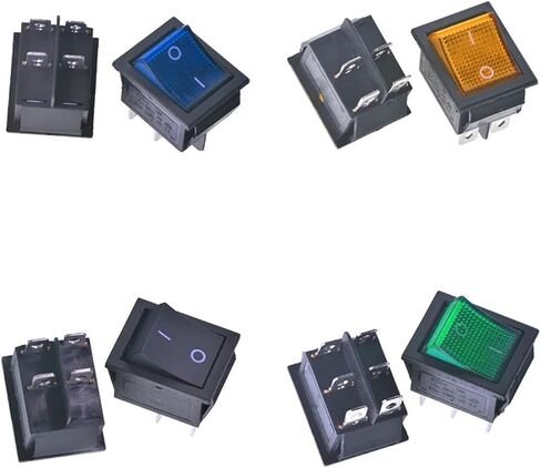KCD4 Rocker Switch ON-Off 4 Pin / 6 Pin with lamp Switch 10A 250V 31x25mm Power Switch Electrical Equipment(Green Light - 6 Pin) in Saudi Arabia