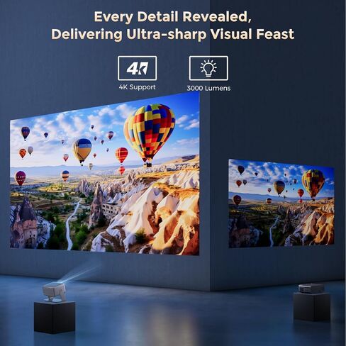 جهاز عرض فيديو GooDee مع واي فاي وبلوتوث، نظام أفلام ذكي/ صوت دولبي/ التركيز التلقائي وجهاز عرض محمول كيستون، فك تشفير فيديو 4K و1080 بكسل أصلي للمسرح المنزلي / الخارجي in Kuwait