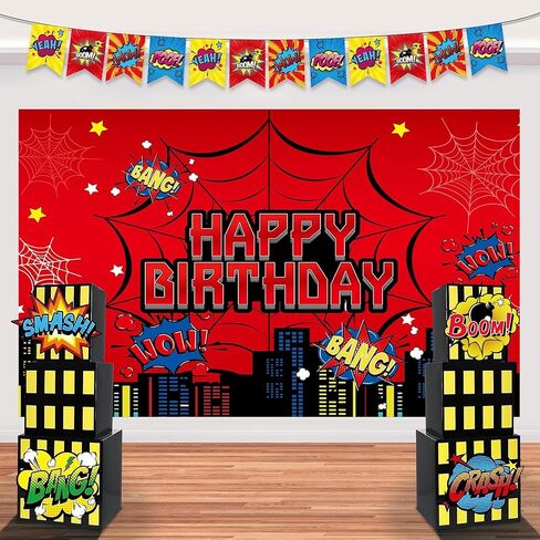 TELANA Superhero Birthday Party Decorations Set with Super Hero Backdrop Photography, Skyscraper City Boxes Spider Theme for Kids - Boys Girls Heroes Banner for Photoshoot Decor, Favor and Supplies in Saudi Arabia