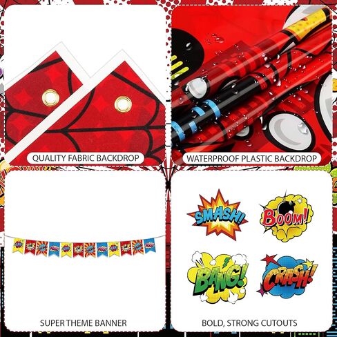 TELANA Superhero Birthday Party Decorations Set with Super Hero Backdrop Photography, Skyscraper City Boxes Spider Theme for Kids - Boys Girls Heroes Banner for Photoshoot Decor, Favor and Supplies in Saudi Arabia